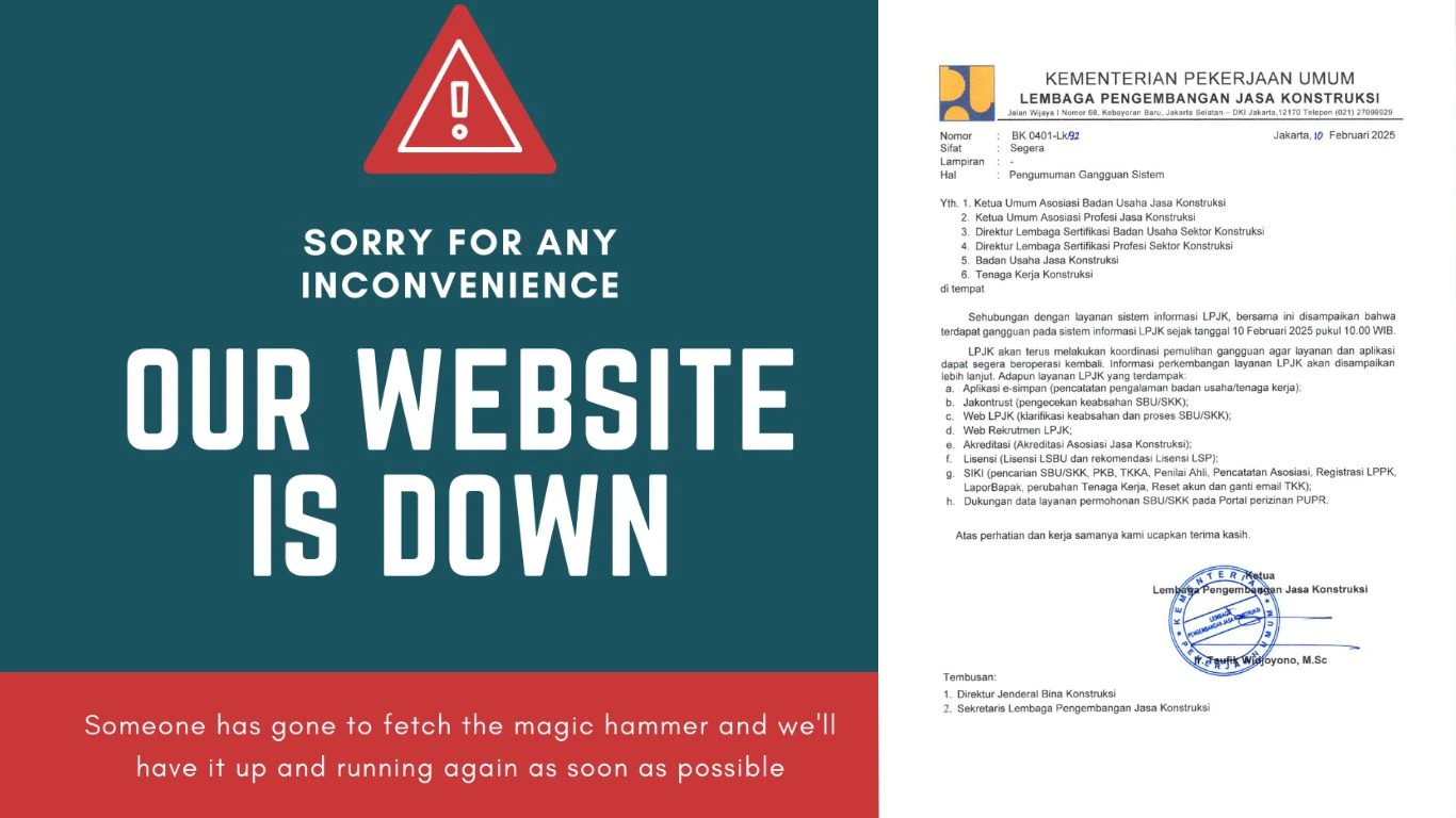 Gangguan Sistem LPJK Membuat Sejumlah Layanan Tidak Dapat Diakses
